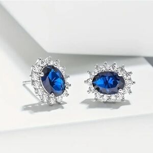Gorgeous Blue Sapphire & Diamond Simulant Earrings in 18K Finish over 925!